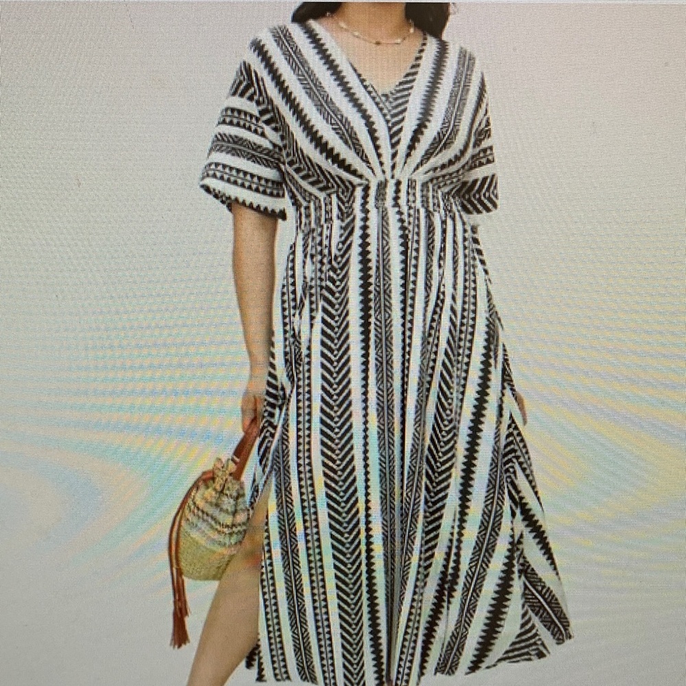 BloomChic Black and White Striped Midi Dress